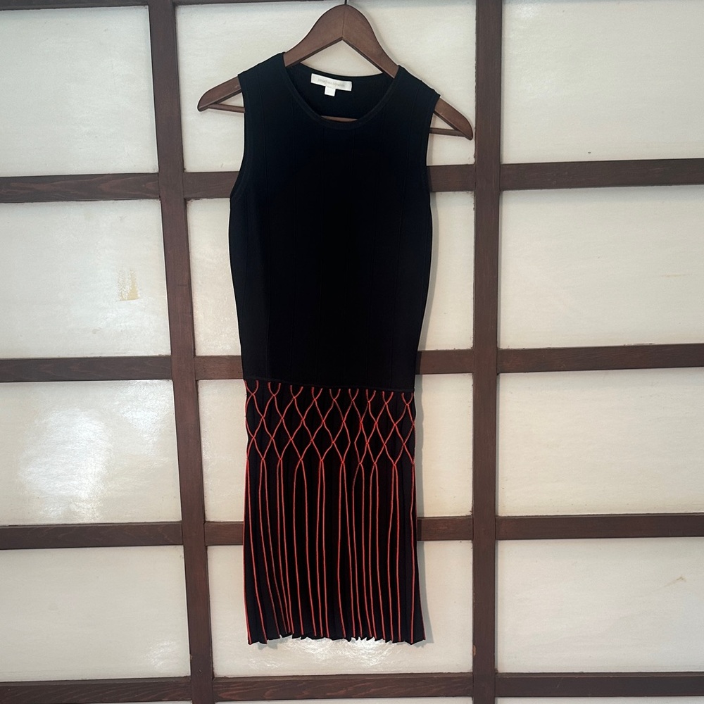 Jonathan Simkhai Black Midi Dress with Orange Knit Detail